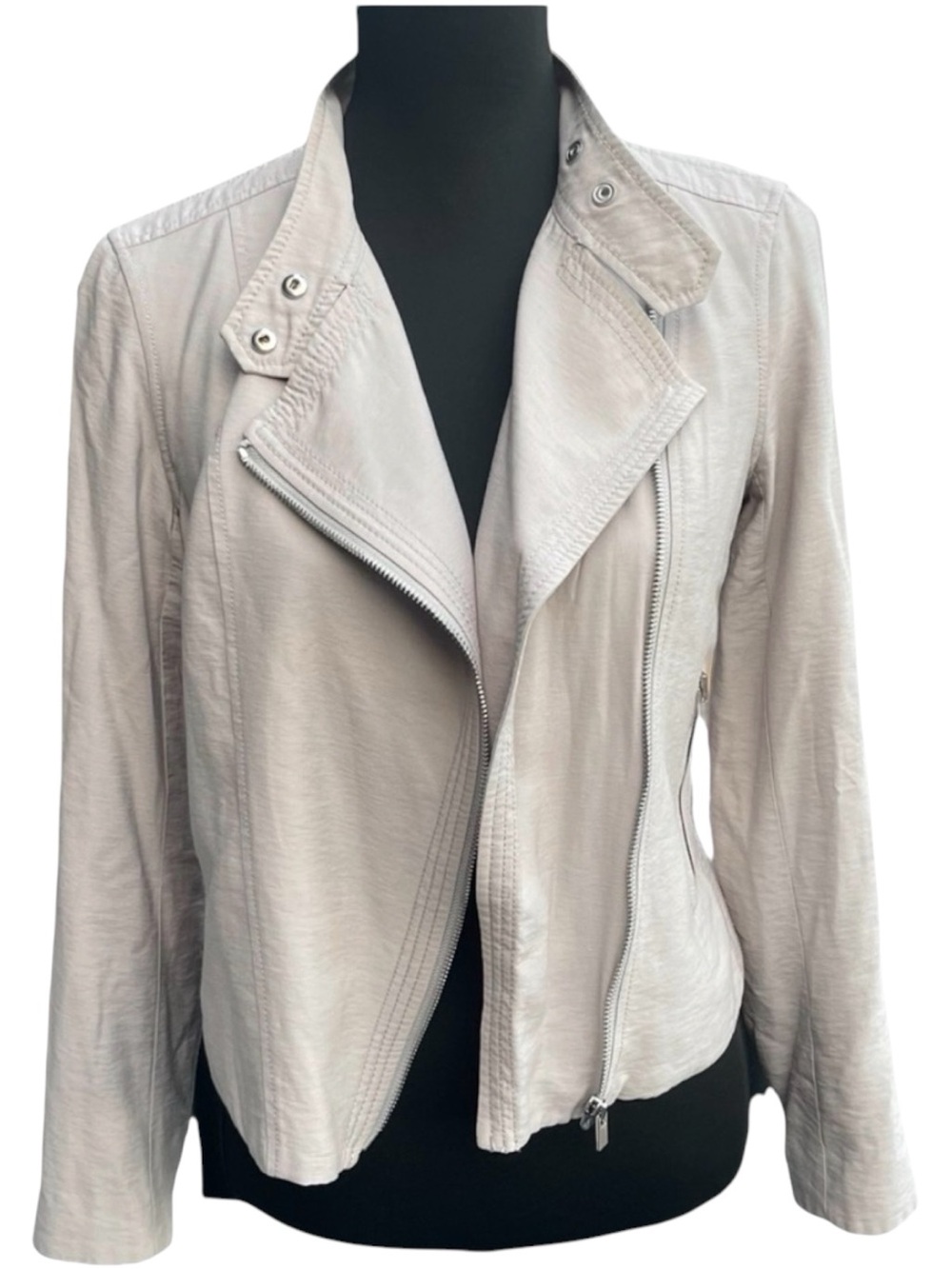 Club Monaco Light Grey Moto Style Viscose Blend Asymmetric Zip Jacket (XS/S)